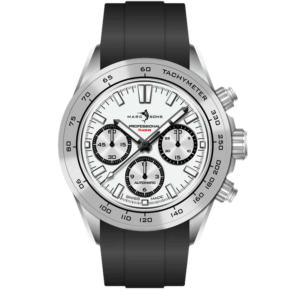 MARC & SONS Tricompax Racing 43mm Steel White MSC-RC-005-S 300m Swiss Made