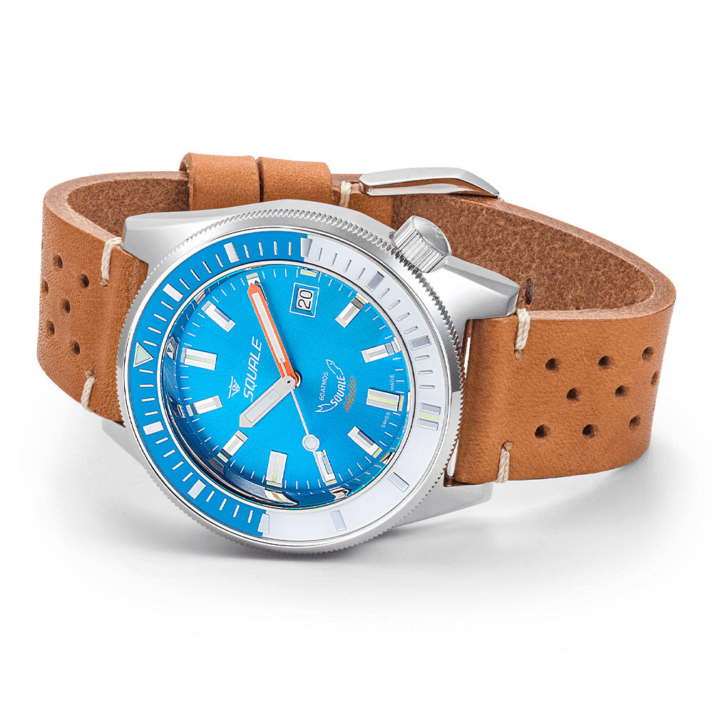 Squale Matic Light Blue Leather MATICXSE.PTC Lederband Taucheruhr