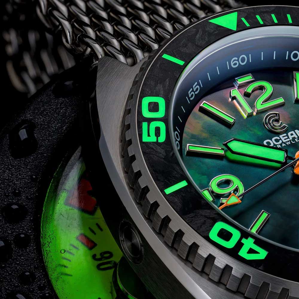 Ocean Crawler Core Diver - Black Mother of Pearl - Carbon Fiber Bezel