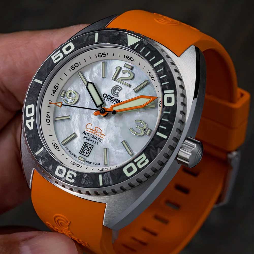 Ocean Crawler Core Diver - White Mother of Pearl - Carbon Fiber Bezel