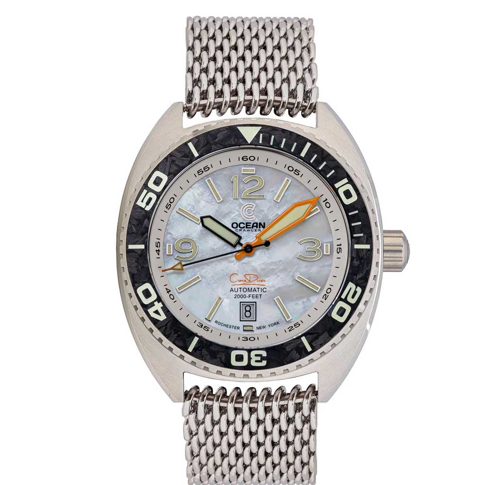 Ocean Crawler Core Diver - White Mother of Pearl - Carbon Fiber Bezel