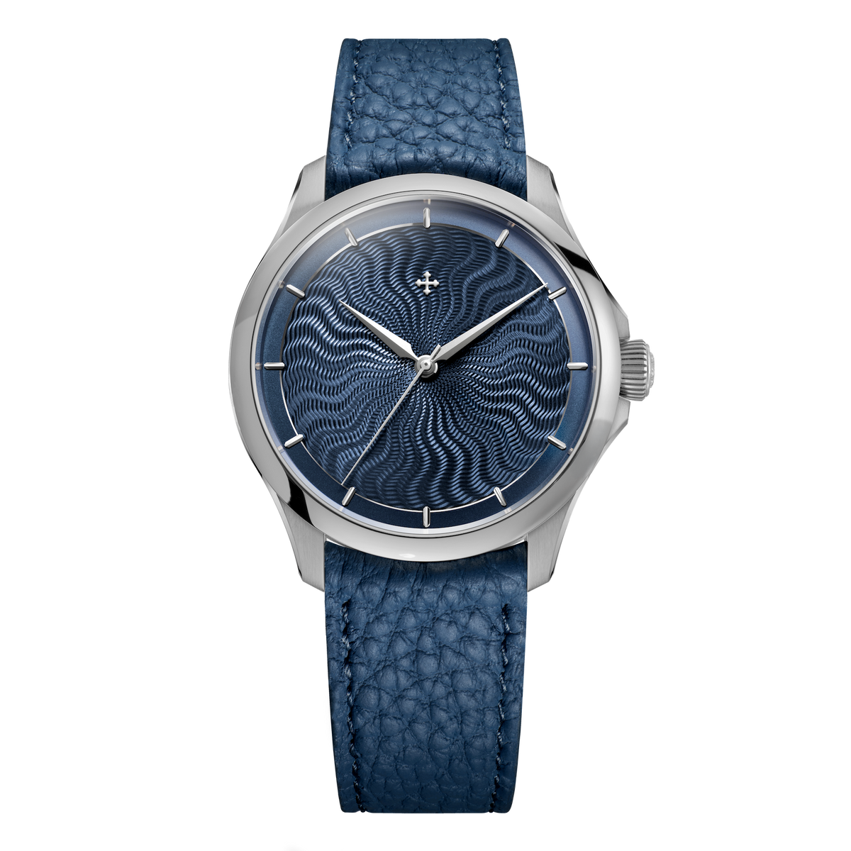 Venezianico Redentore Levius, 38 mm Titan, blaues Guilloché-Zifferblatt am blauen Lederband