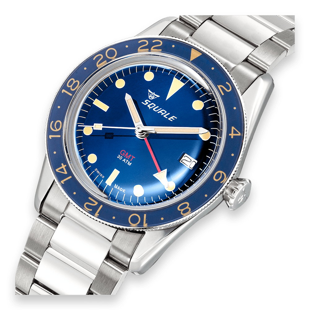 Squale Sub-39 GMT Vintage Blue SUB-39GMTB.BR22 Edelstahlband GMT-Taucheruhr