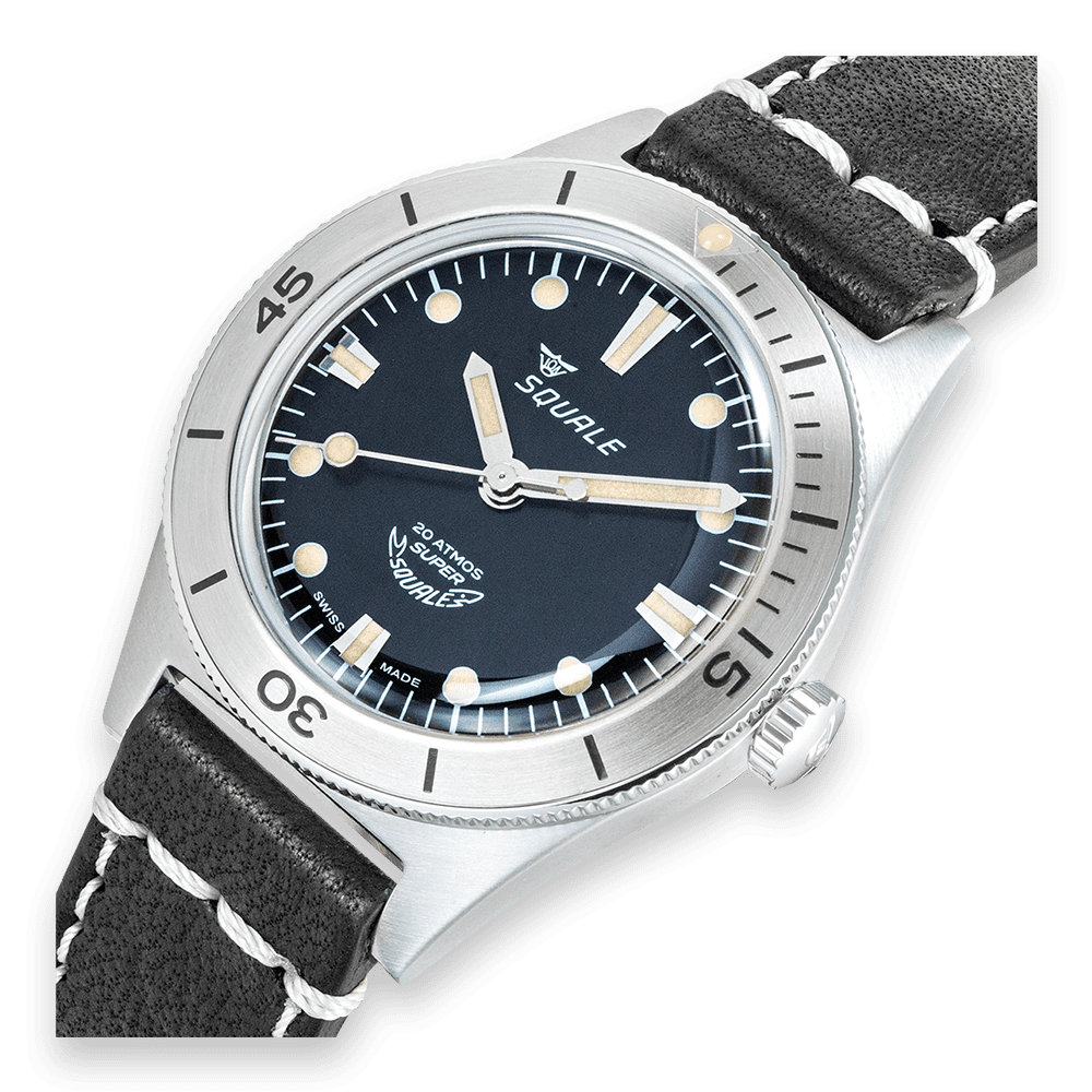 Super Squale Sunray Black Leather SUPERSSBK.PN Lederband Taucheruhr
