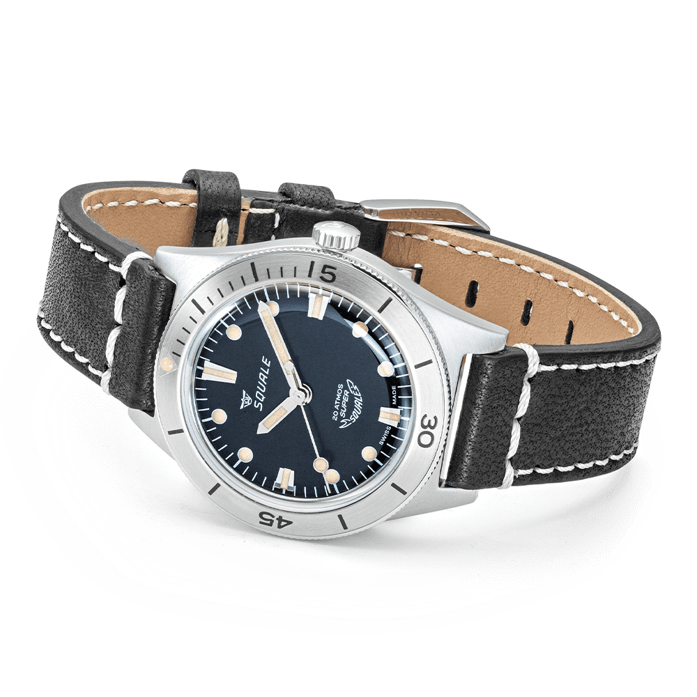 Super Squale Sunray Black Leather SUPERSSBK.PN Lederband Taucheruhr