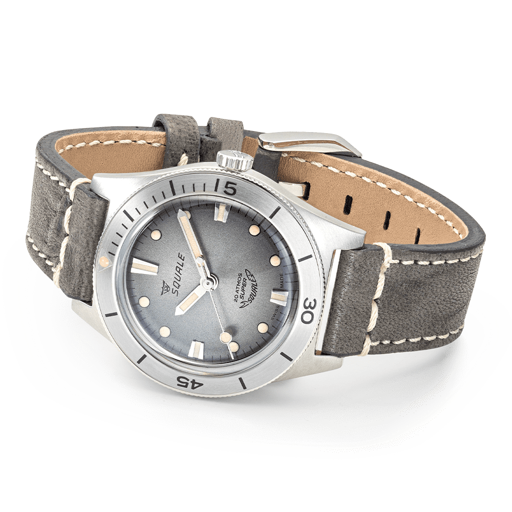 Super Squale Sunray Grey Leather SUPERSSG.PG Lederband Taucheruhr