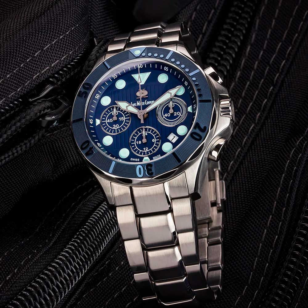 SWC Chronograph Blue Swiss Watch Company Swiss Made 300m 