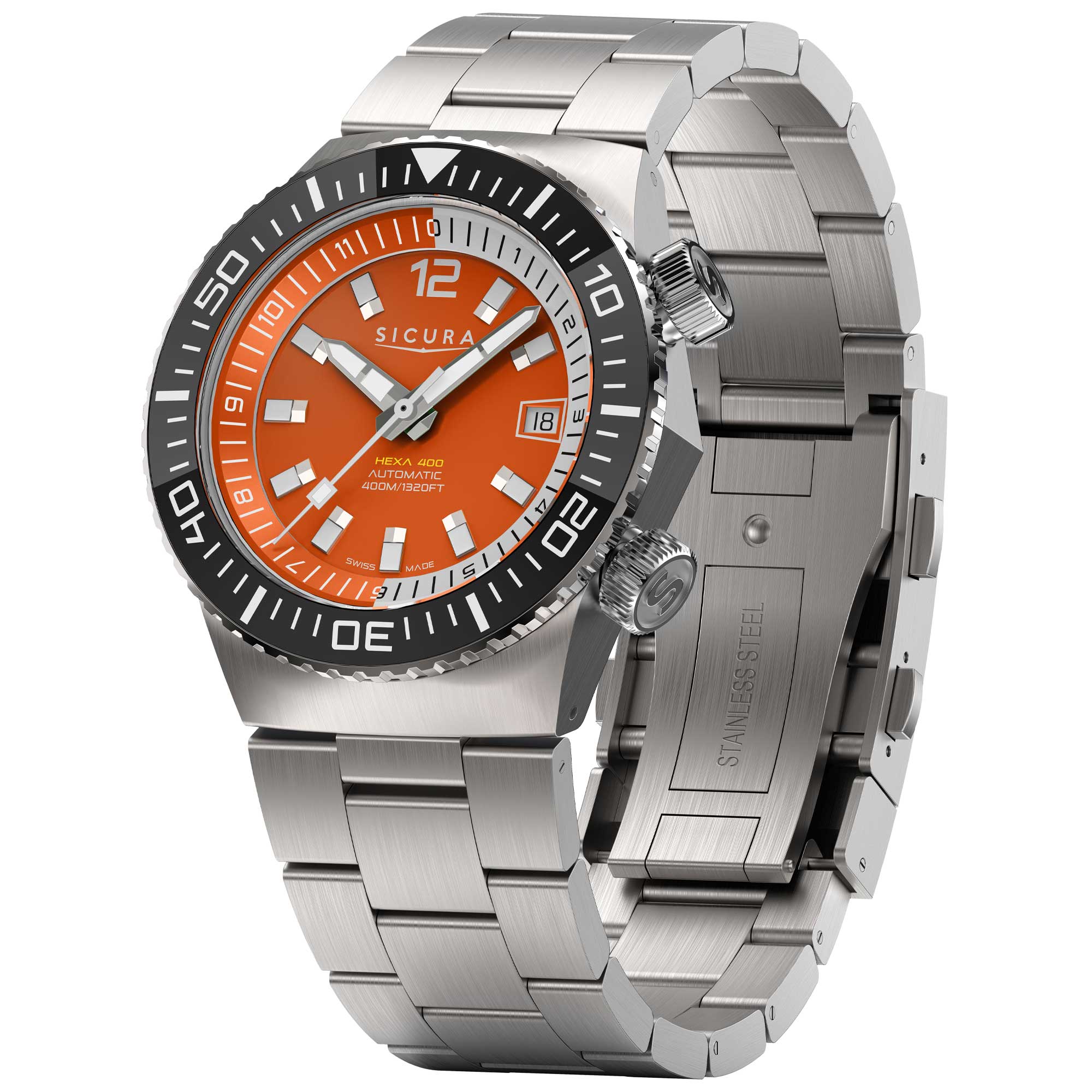 Sicura Hexa 400 – Orangefarbenes Zifferblatt H400.SS.A.40ATM.03.SS
