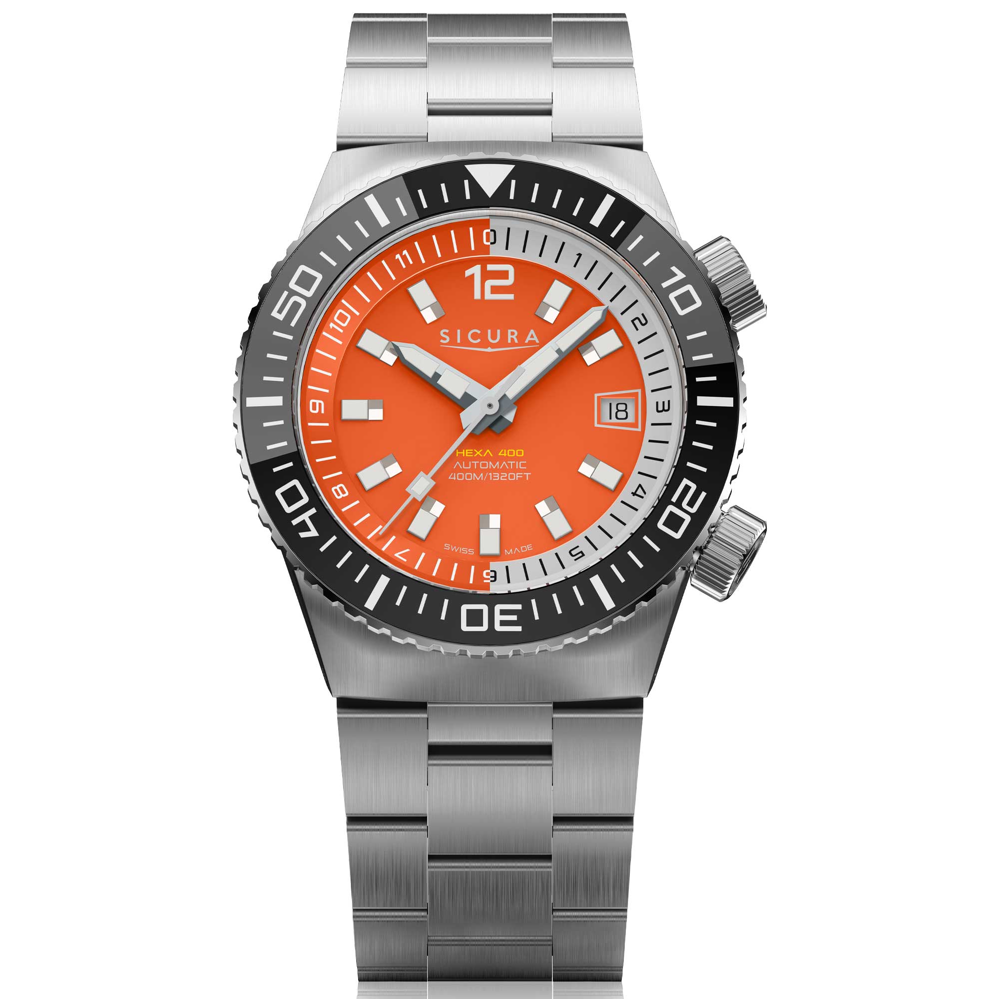 Sicura Hexa 400 – Orangefarbenes Zifferblatt H400.SS.A.40ATM.03.SS