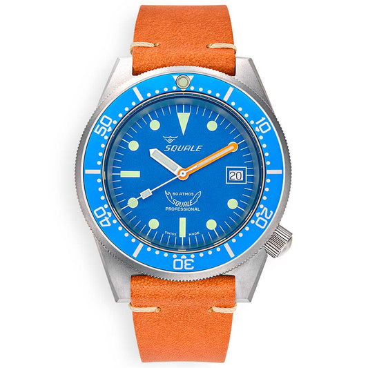 Squale 1521 Blue Blasted Leather 1521BLUEBL.PC Leather Strap Diving Watch