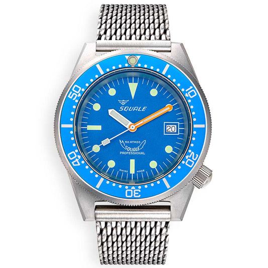 Squale 1521 Blue Blasted Mesh 1521BLUEBL.ME20 Milanese Stainless Steel Band Dive Watch
