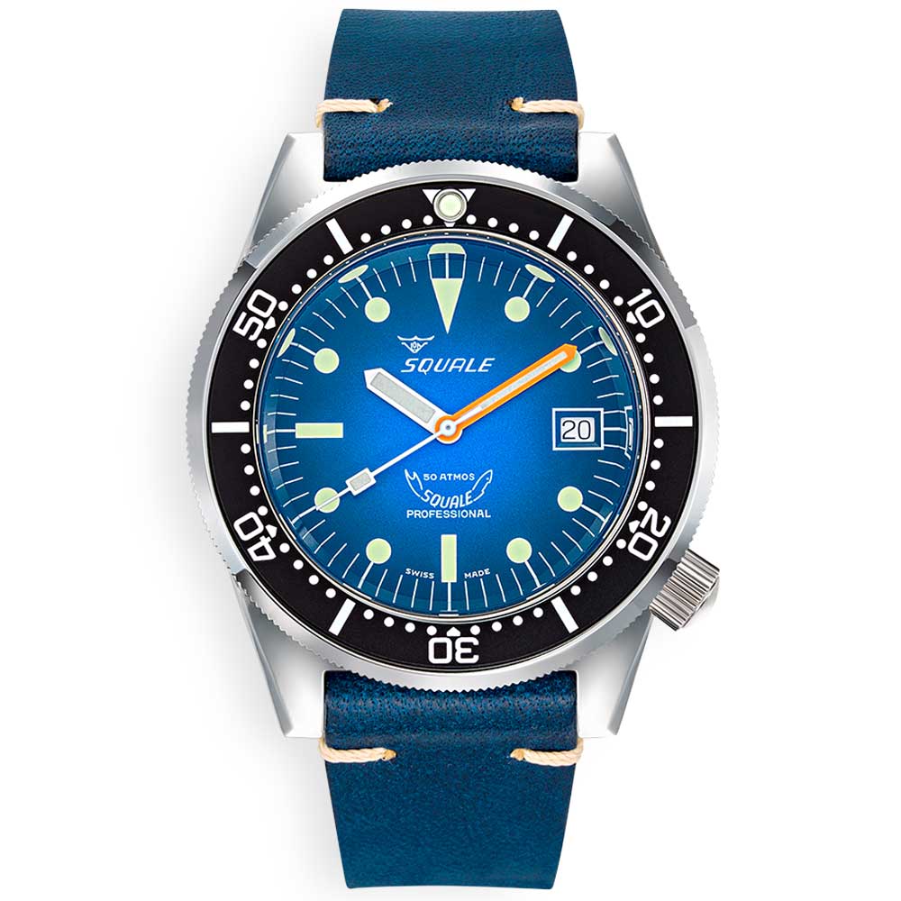 Squale 1521 Blue Ray 1521PROFD.PB Leather Strap Diving Watch