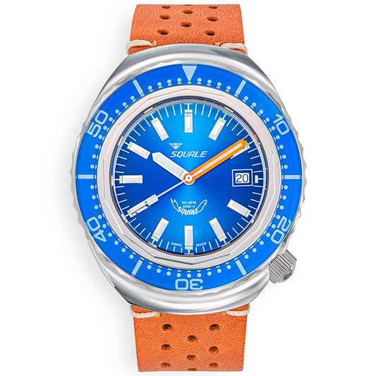Squale 2002 Blue Leather 2002.SS.BL.BL.PTC Leather Strap Diving Watch