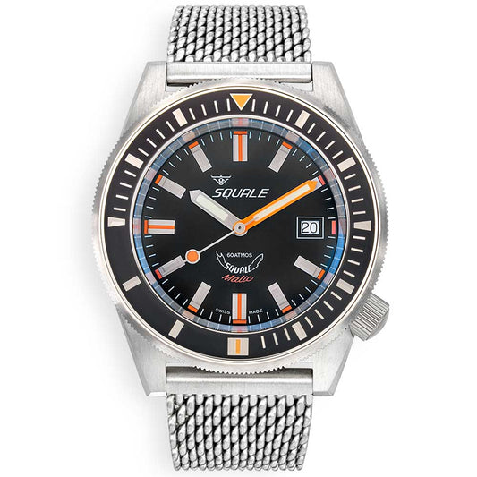 Squale Matic Satin Black Mesh MATICXSG.ME22 Milanese Stainless Steel Strap Diving Watch