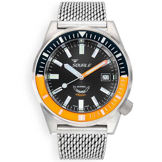 Squale Matic Satin Orange Mesh MATICXSC.ME22 Milanese Stainless Steel Band Diving Watch
