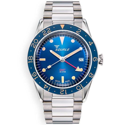 Squale Sub-39 GMT Vintage Blue SUB-39GMTB.BR22 Stainless Steel Band GMT Diver Watch