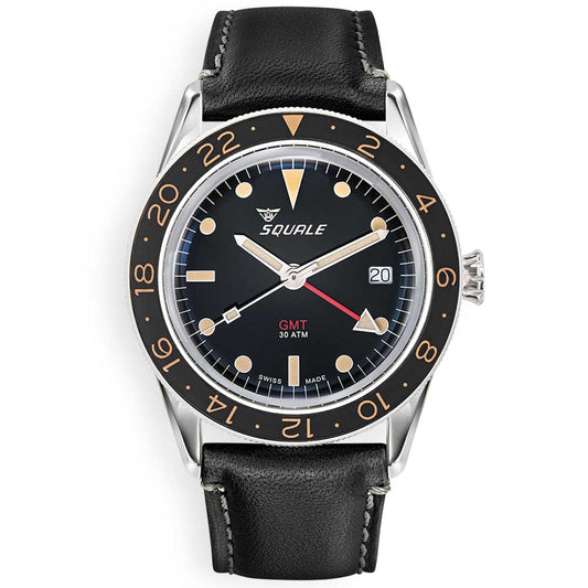 Squale Sub-39 GMT Vintage SUB-39GMTV.PN Leather Strap GMT Dive Watch