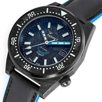Squale T-183 Forged Carbon Blue T183AFCBL.RLBL Leather Strap Diving Watch