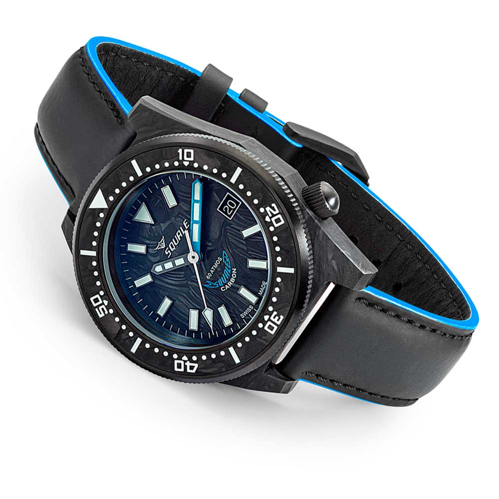 Squale T-183 Forged Carbon Blue T183AFCBL.RLBL Lederband Taucheruhr
