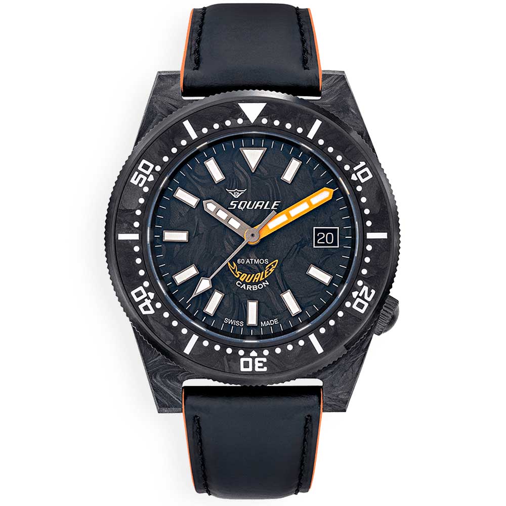 Squale T-183 Forged Carbon Orange T183AFCOR.RLOR Lederband Taucheruhr