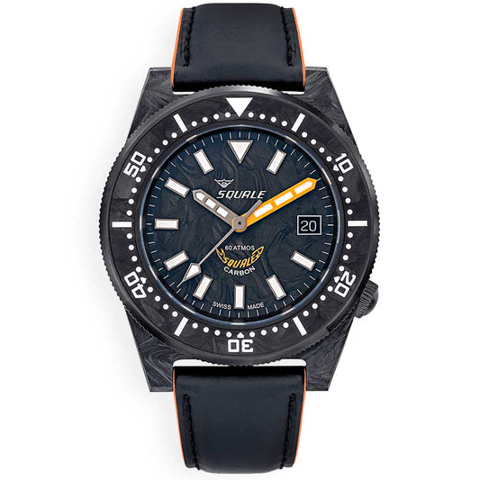 Squale T-183 Forged Carbon Orange T183AFCOR.RLOR Leather Strap Diving Watch