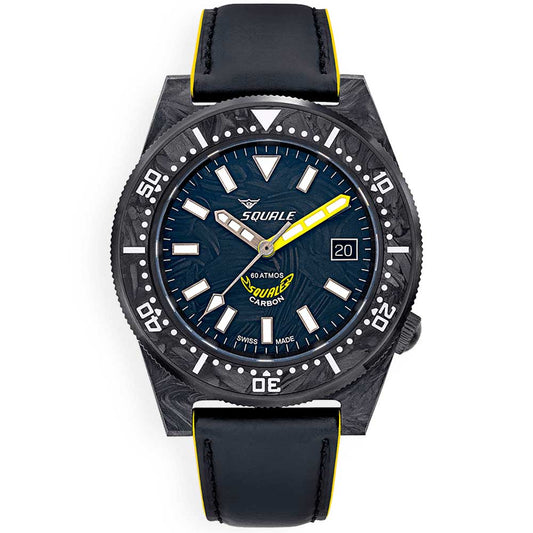 Squale T-183 Forged Carbon Yellow T183AFCY.RLY Leather Strap Diving Watch
