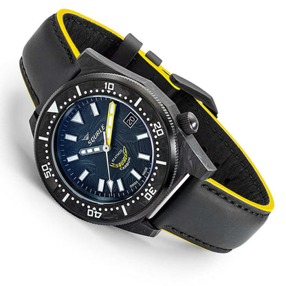 Squale T-183 Forged Carbon Yellow T183AFCY.RLY Leather Strap Diving Watch