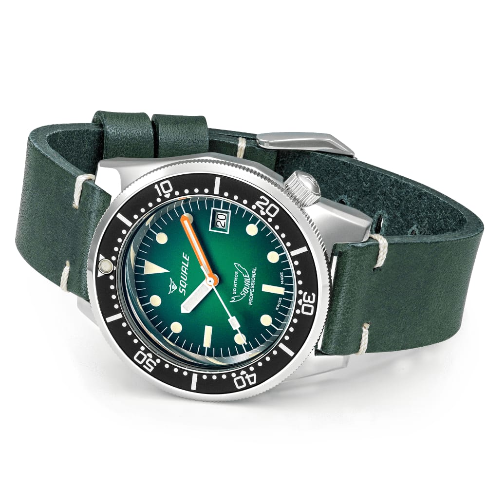 Squale 1521 Green Ray 1521PROFGR.PVE Lederband Taucheruhr