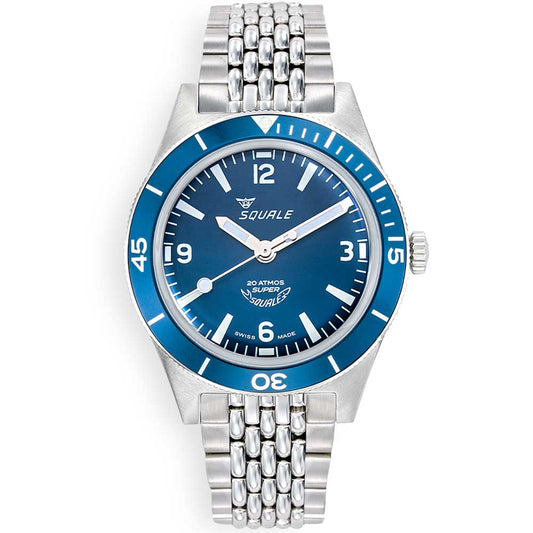 Super Squale Arabic Numerals Blue Bracelet SUPERMBLBL.AC Stainless Steel Band Diving Watch