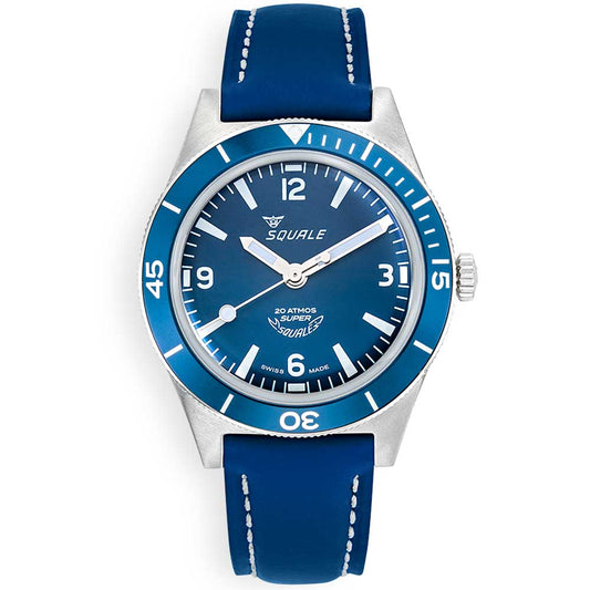 Super Squale Arabic Numerals Blue Leather SUPERMBLBL.RLBL Leather Strap Diving Watch
