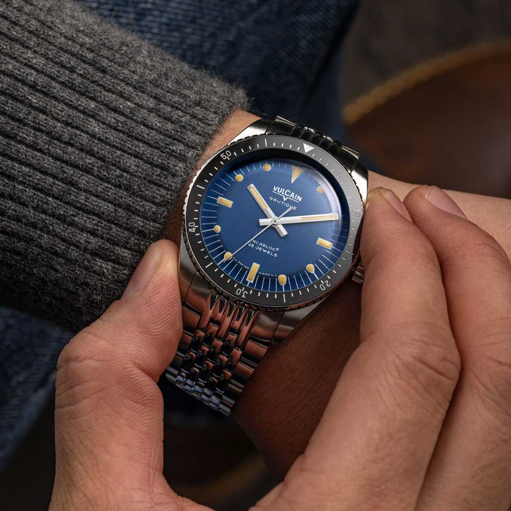 VULCAIN Skindiver Nautique - Blue with Khaki Brown Lum