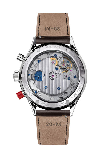 Saphirglasboden der Hanhart 417 ES Steve McQueen Limited Edition No. 1 mit Handaufzugswerk AMT5100 M