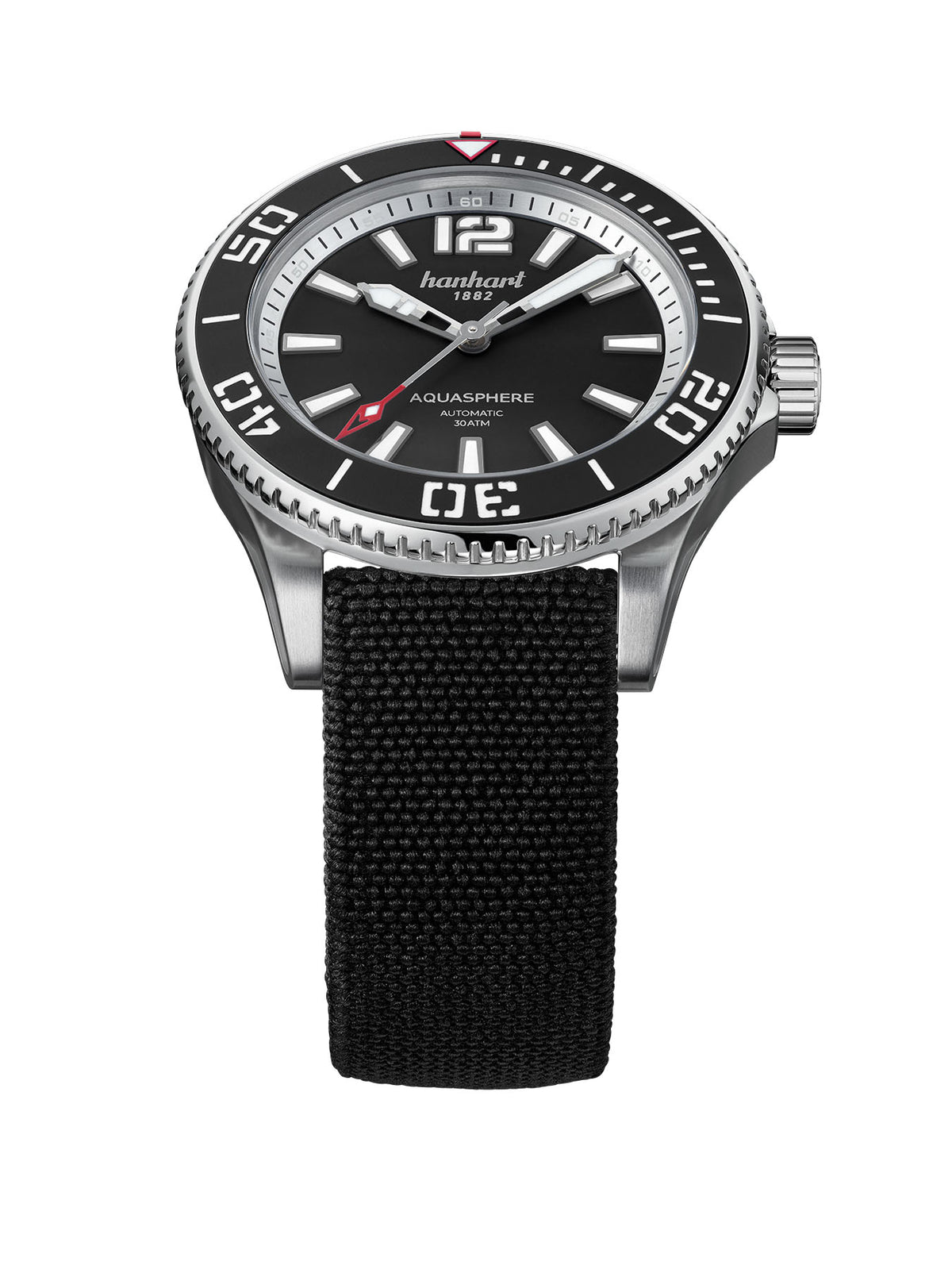Hanhart AQUASPHERE Matte Black, 42mm am schwarzen Hook Strap